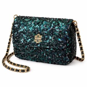 Caroline Hill NWT Green Sequin Crossbody Bag Gold Chain Glam Party Clutch